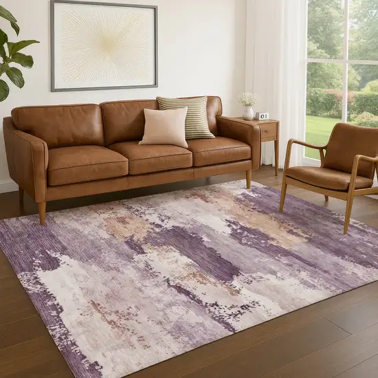 Eggplant And Beige Abstract Washable Indoor Outdoor Area Rug Photo 4