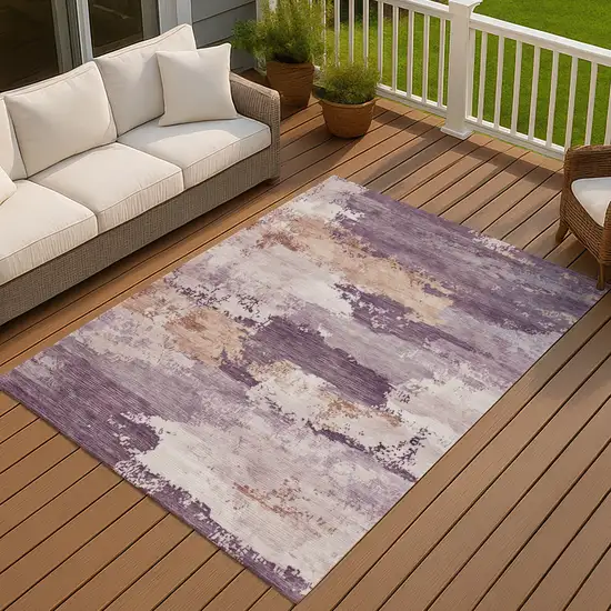 Eggplant And Beige Abstract Washable Indoor Outdoor Area Rug Photo 3