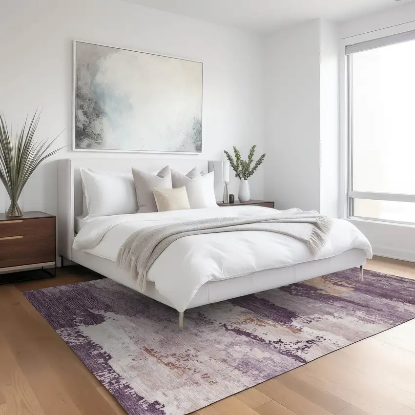 Eggplant And Beige Abstract Washable Indoor Outdoor Area Rug Photo 6