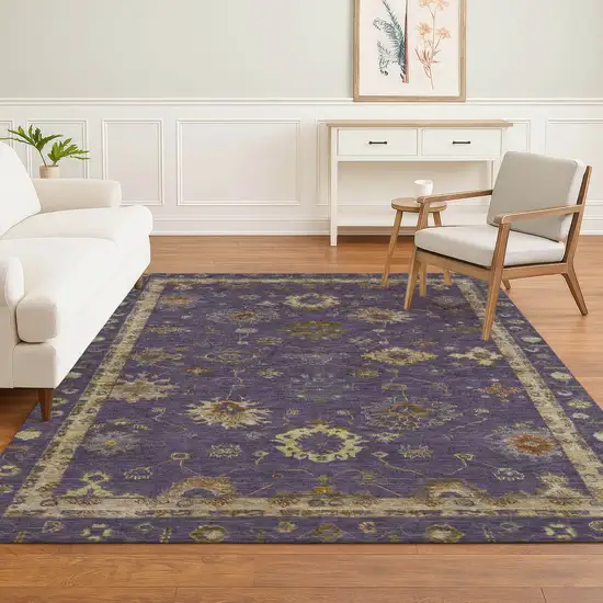 Eggplant And Beige Oriental Washable Area Rug With UV Protection Photo 6