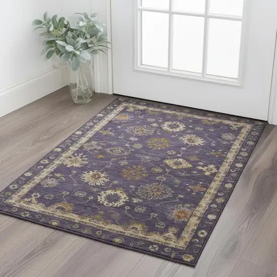 Eggplant And Beige Oriental Washable Area Rug With UV Protection Photo 2
