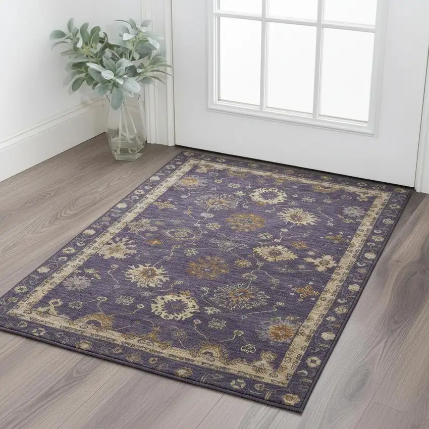 Eggplant And Beige Oriental Washable Area Rug With UV Protection Photo 2