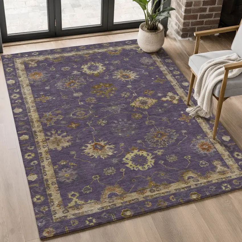 Eggplant And Beige Oriental Washable Area Rug With UV Protection Photo 5