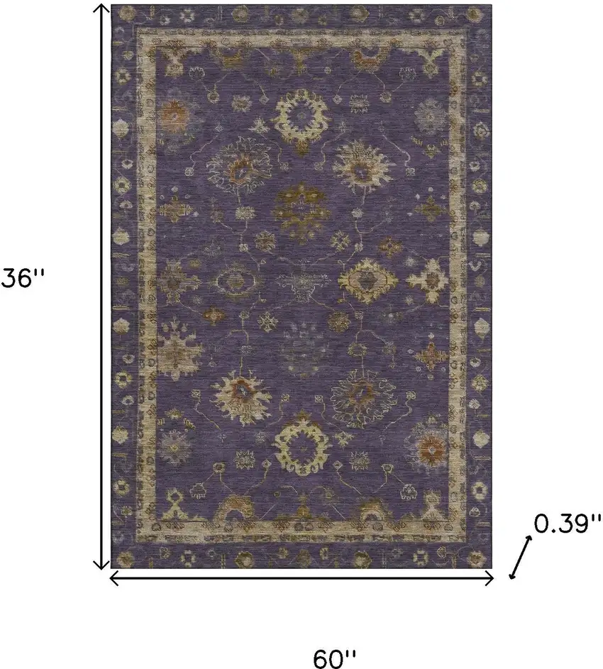 Eggplant And Beige Oriental Washable Area Rug With UV Protection Photo 9