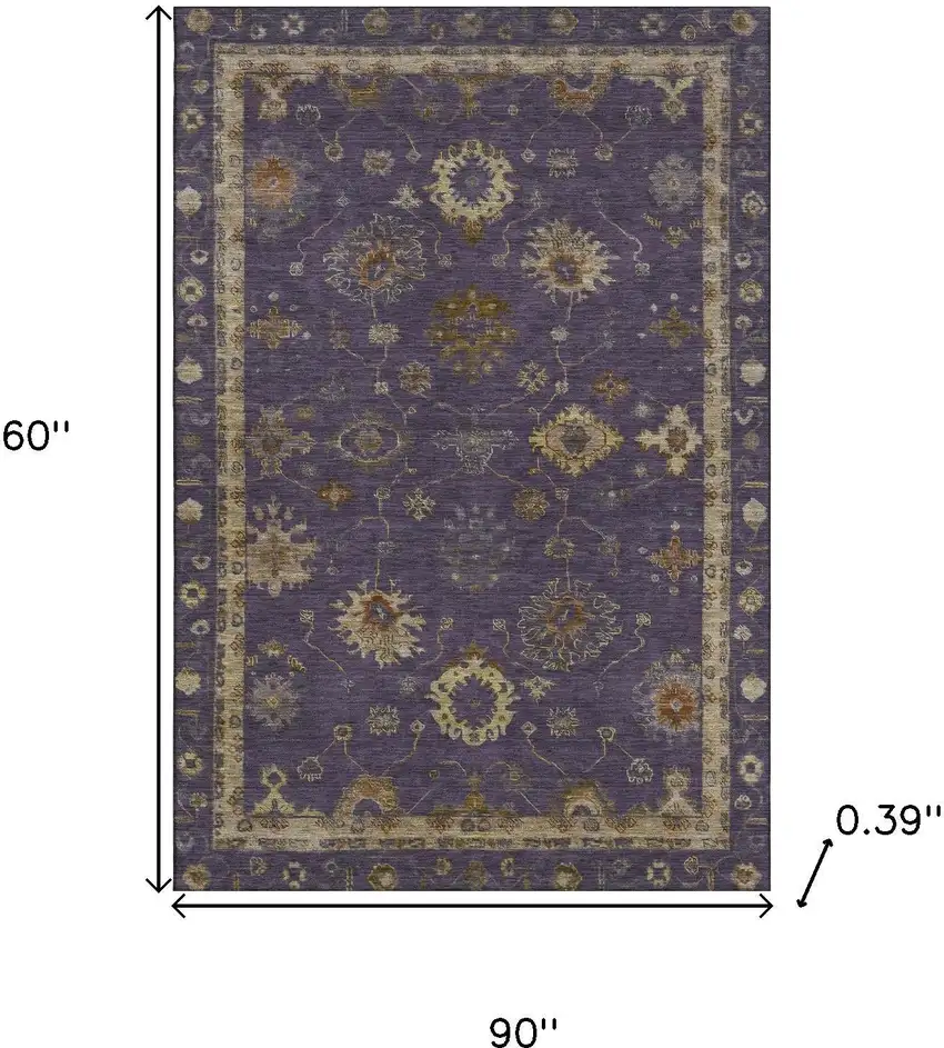 Eggplant And Beige Oriental Washable Area Rug With UV Protection Photo 9