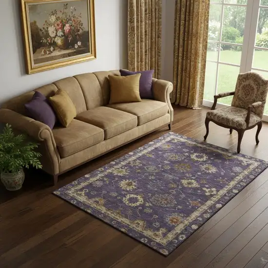 Eggplant And Beige Oriental Washable Area Rug With UV Protection Photo 2