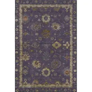 Photo of Eggplant And Beige Oriental Washable Area Rug With UV Protection