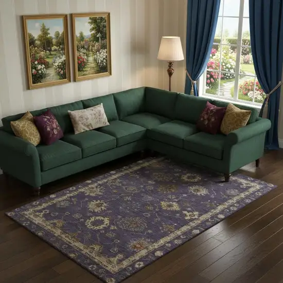 Eggplant And Beige Oriental Washable Area Rug With UV Protection Photo 2