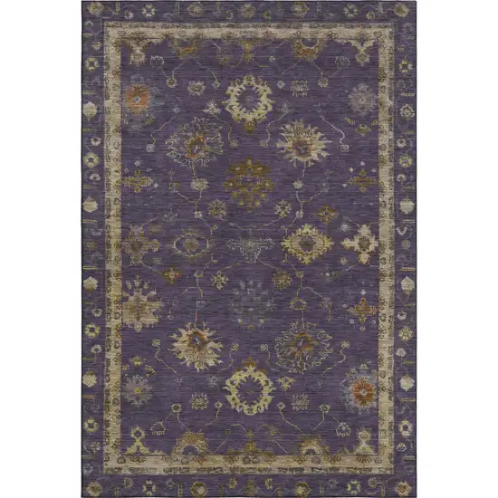 Eggplant And Beige Oriental Washable Area Rug With UV Protection Photo 1