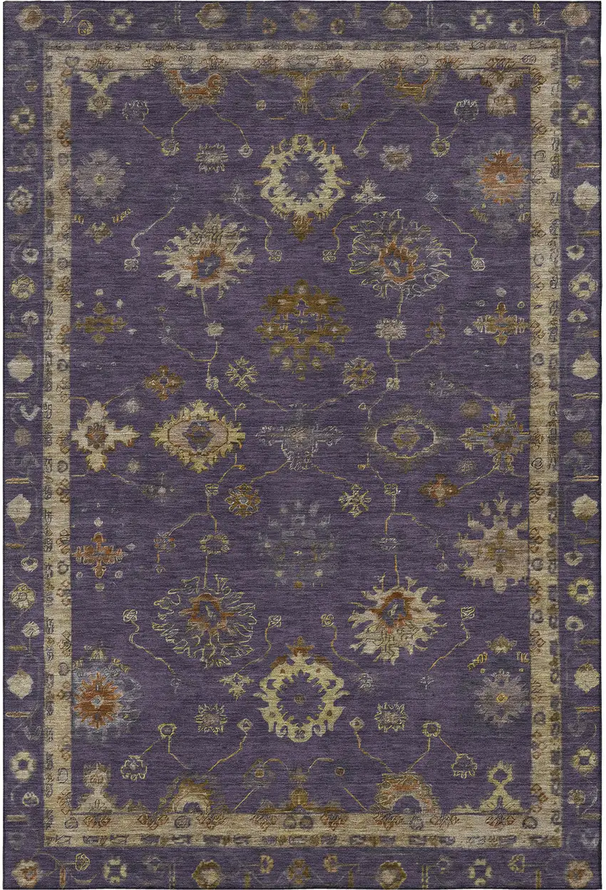 Eggplant And Beige Oriental Washable Area Rug With UV Protection Photo 4
