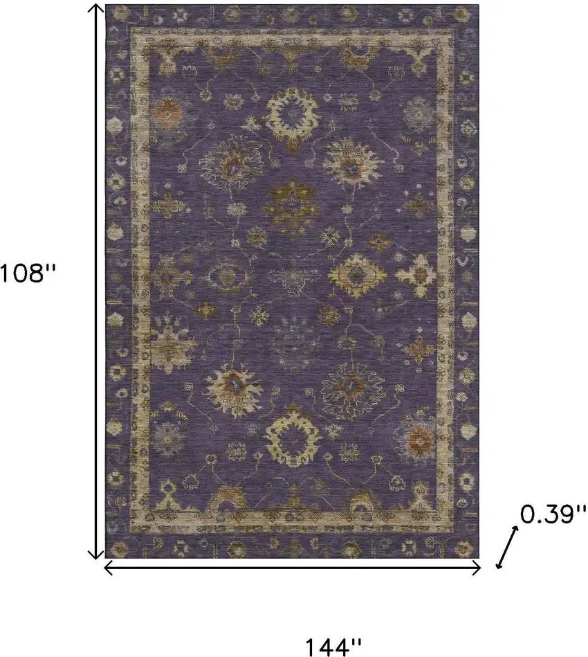 Eggplant And Beige Oriental Washable Area Rug With UV Protection Photo 9