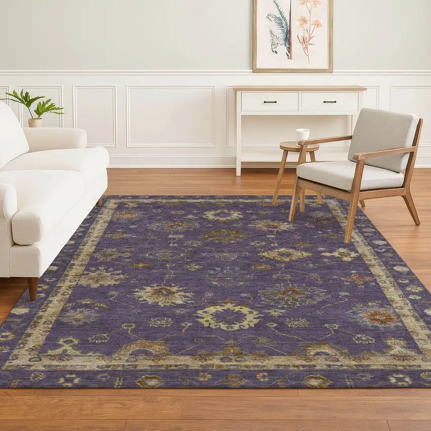 Eggplant And Beige Oriental Washable Area Rug With UV Protection Photo 6