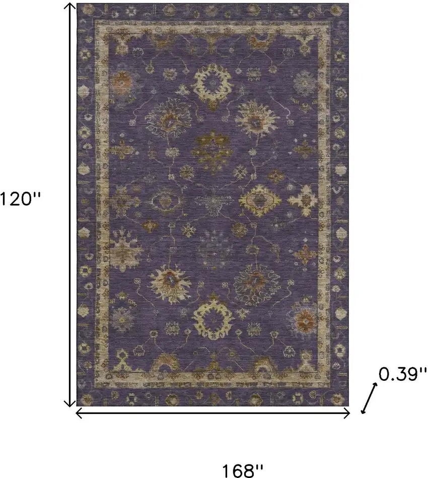 Eggplant And Beige Oriental Washable Area Rug With UV Protection Photo 9