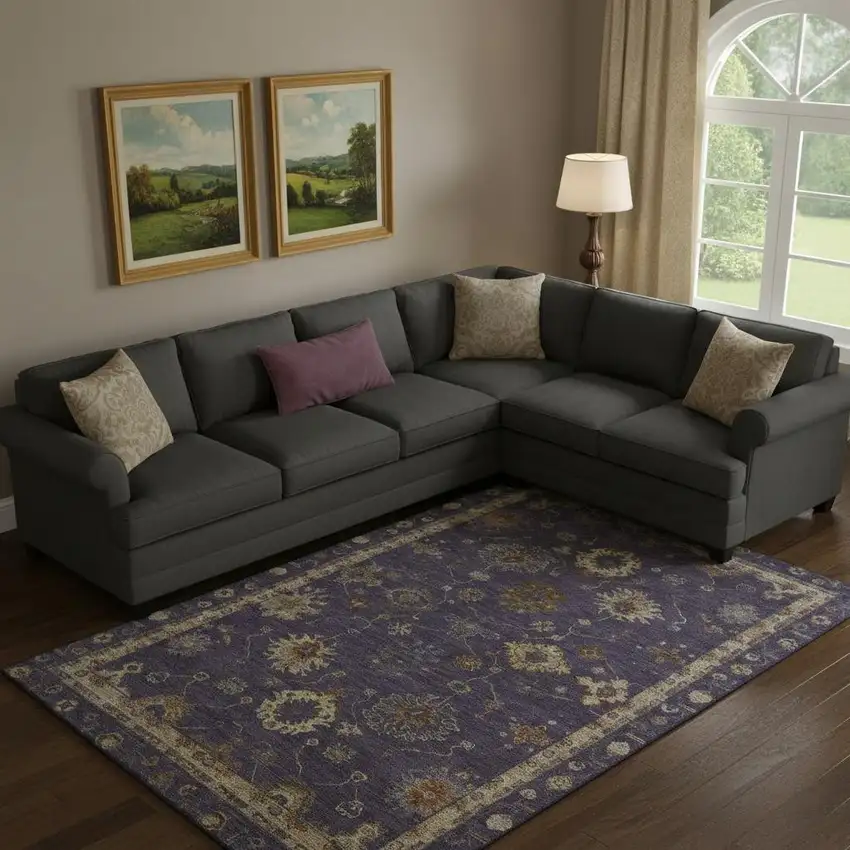 Eggplant And Beige Oriental Washable Area Rug With UV Protection Photo 2