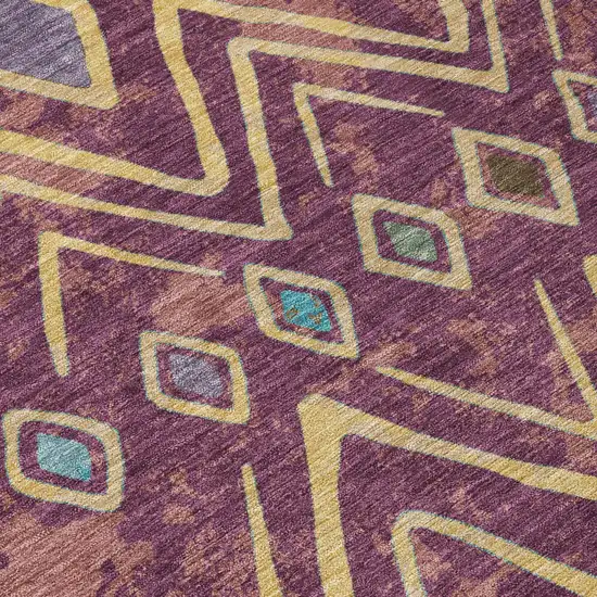 Eggplant And Blue Geometric Washable Indoor Outdoor Area Rug Photo 6