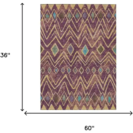 Eggplant And Blue Geometric Washable Indoor Outdoor Area Rug Photo 7
