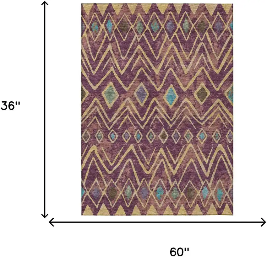 Eggplant And Blue Geometric Washable Indoor Outdoor Area Rug Photo 7