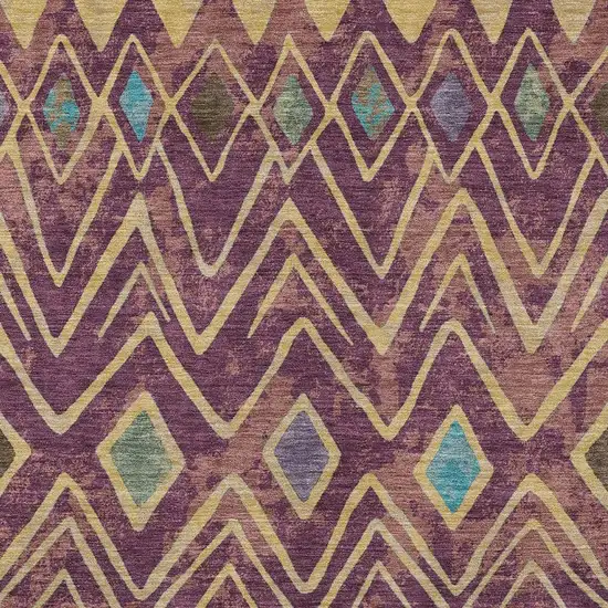 Eggplant And Blue Geometric Washable Indoor Outdoor Area Rug Photo 3