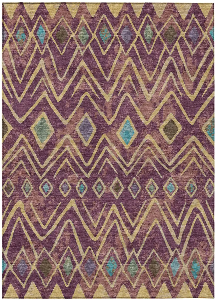 Eggplant And Blue Geometric Washable Indoor Outdoor Area Rug Photo 2
