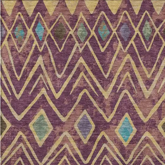 Eggplant And Blue Geometric Washable Indoor Outdoor Area Rug Photo 3