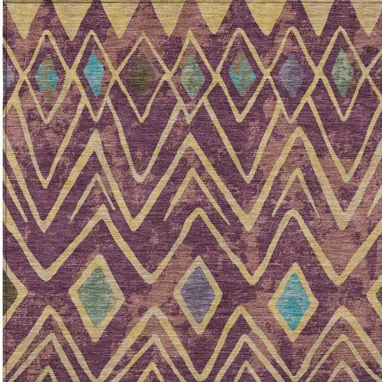 Eggplant And Blue Geometric Washable Indoor Outdoor Area Rug Photo 3