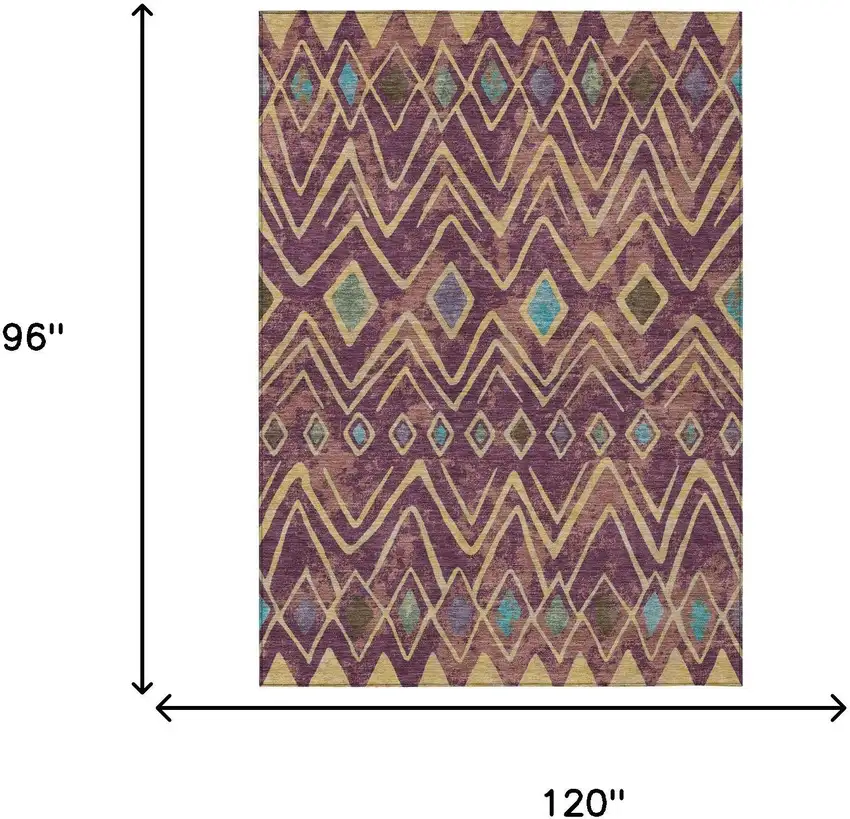 Eggplant And Blue Geometric Washable Indoor Outdoor Area Rug Photo 7