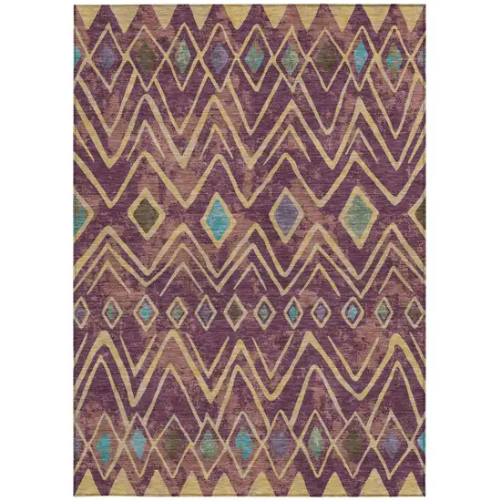 Eggplant And Blue Geometric Washable Indoor Outdoor Area Rug Photo 4