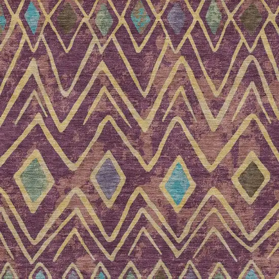 Eggplant And Blue Geometric Washable Indoor Outdoor Area Rug Photo 3