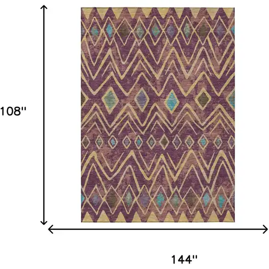Eggplant And Blue Geometric Washable Indoor Outdoor Area Rug Photo 7