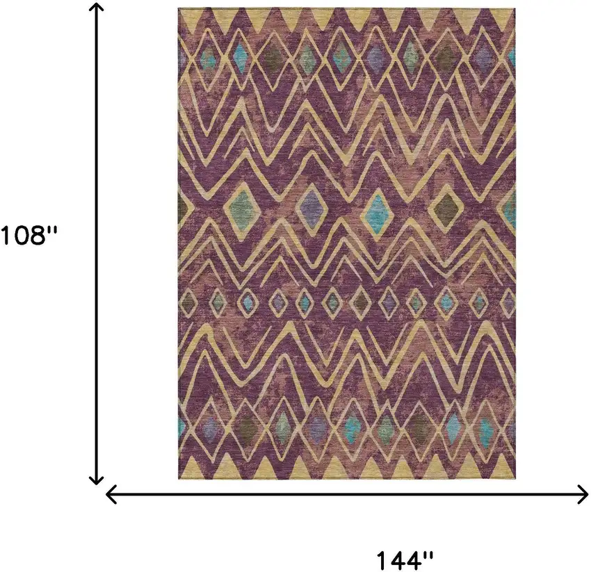 Eggplant And Blue Geometric Washable Indoor Outdoor Area Rug Photo 7