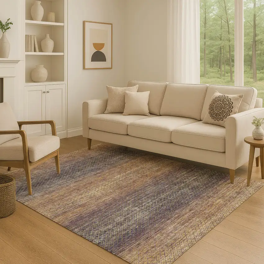 Eggplant And Brown Geometric Washable Area Rug With UV Protection Photo 4