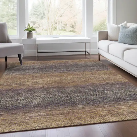 Eggplant And Brown Geometric Washable Indoor Outdoor Area Rug Photo 5