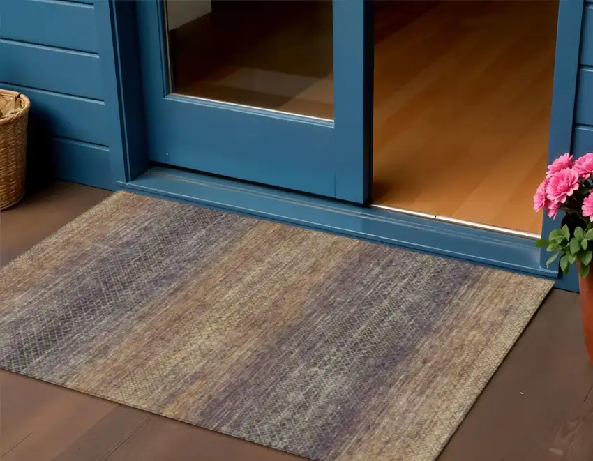 Eggplant And Brown Geometric Washable Indoor Outdoor Area Rug Photo 2