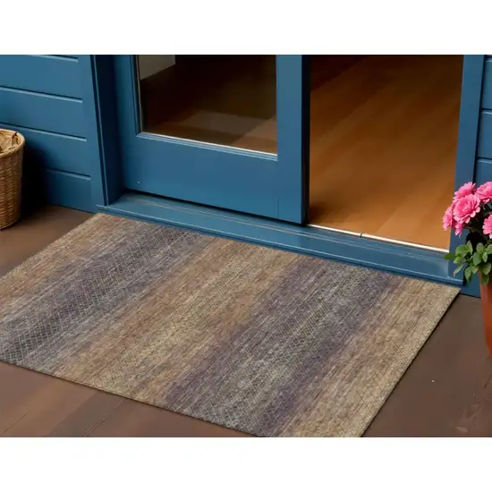 Eggplant And Brown Geometric Washable Indoor Outdoor Area Rug Photo 2