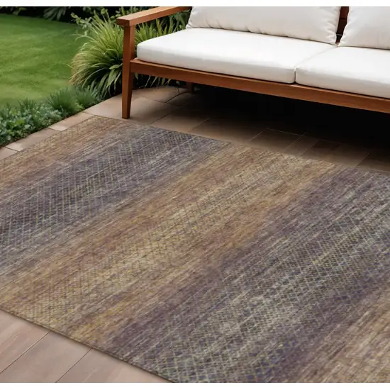 Eggplant And Brown Geometric Washable Indoor Outdoor Area Rug Photo 2