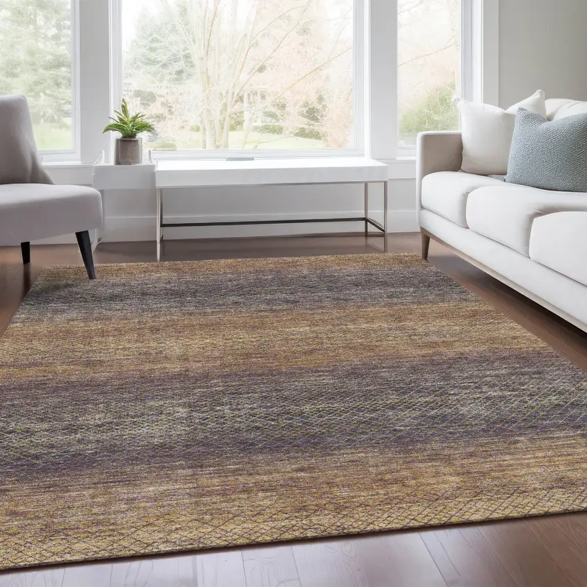 Eggplant And Brown Geometric Washable Indoor Outdoor Area Rug Photo 6