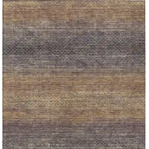 Photo of Eggplant And Brown Geometric Washable Indoor Outdoor Area Rug