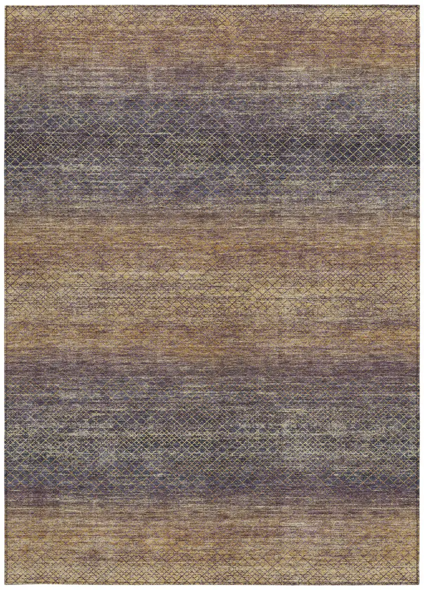 Eggplant And Brown Geometric Washable Indoor Outdoor Area Rug Photo 1