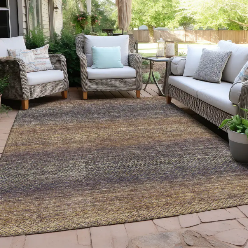 Eggplant And Brown Geometric Washable Indoor Outdoor Area Rug Photo 4