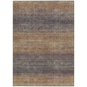 Photo of Eggplant And Brown Geometric Washable Indoor Outdoor Area Rug