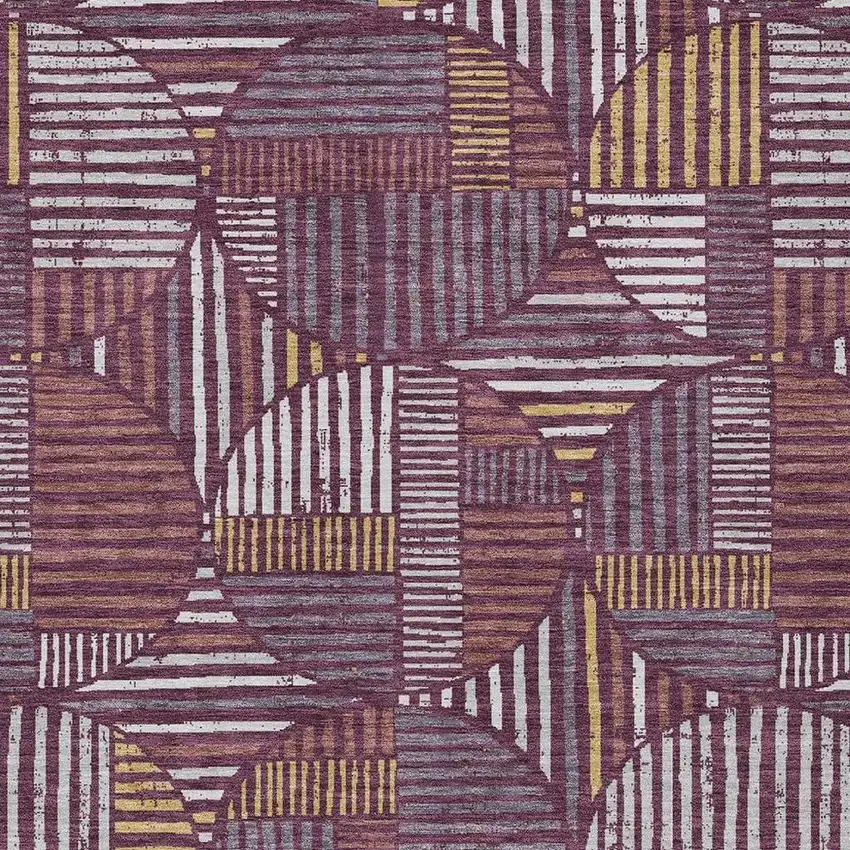 Eggplant And Brown Geometric Washable Indoor Outdoor Area Rug Photo 3