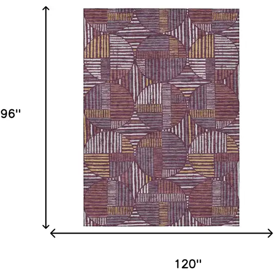 Eggplant And Brown Geometric Washable Indoor Outdoor Area Rug Photo 6