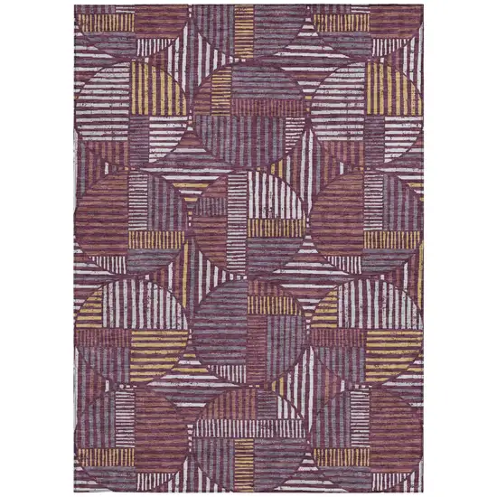 Eggplant And Brown Geometric Washable Indoor Outdoor Area Rug Photo 3