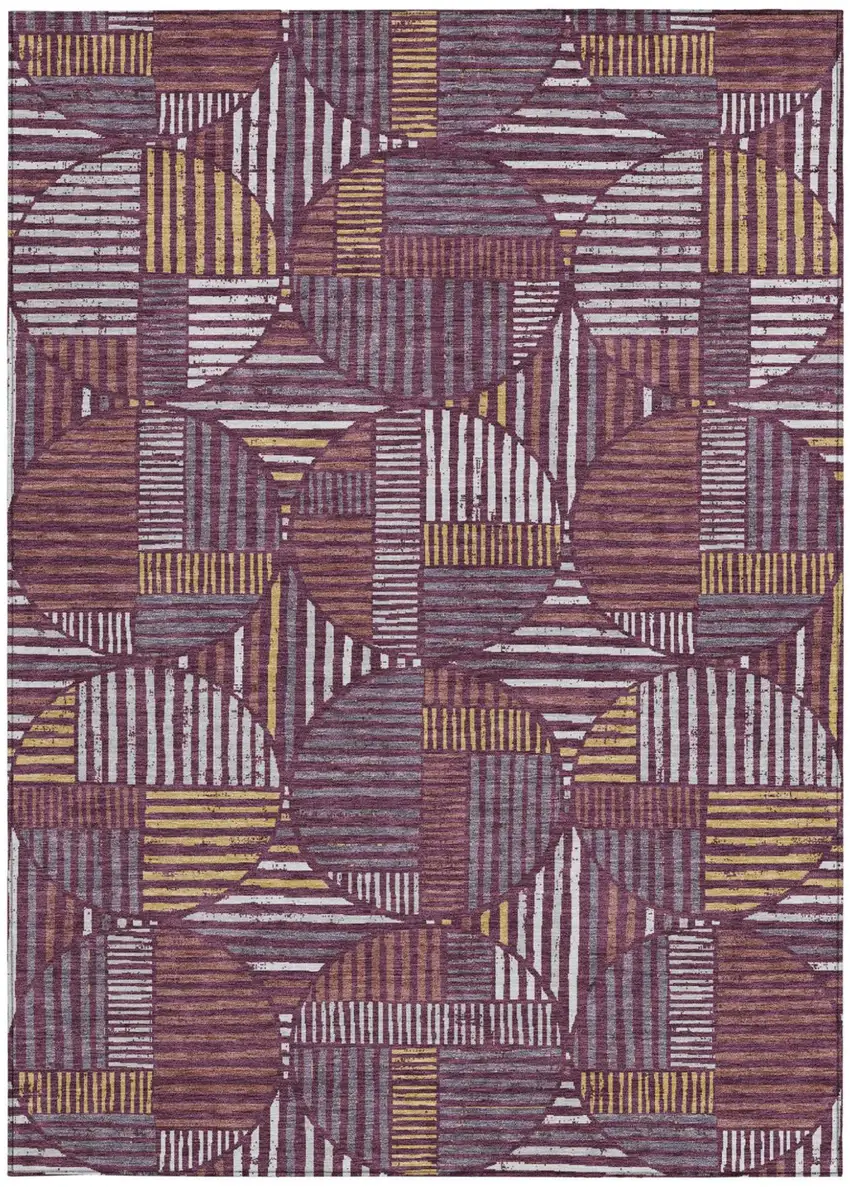 Eggplant And Brown Geometric Washable Indoor Outdoor Area Rug Photo 3