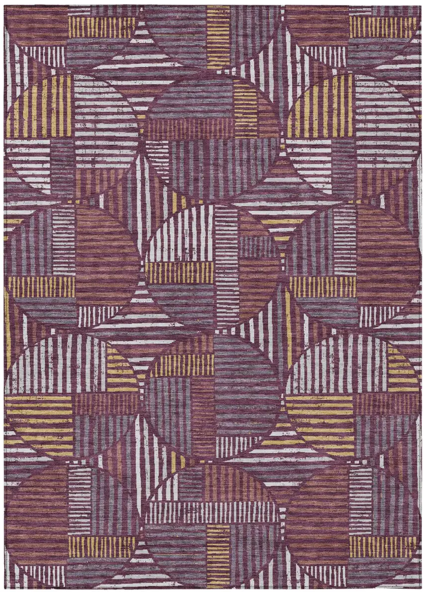 Eggplant And Brown Geometric Washable Indoor Outdoor Area Rug Photo 2