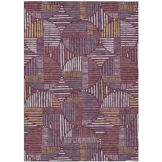 Eggplant And Brown Geometric Washable Indoor Outdoor Area Rug Photo 2