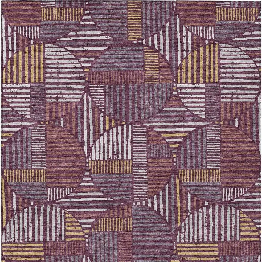 Eggplant And Brown Geometric Washable Indoor Outdoor Area Rug Photo 4