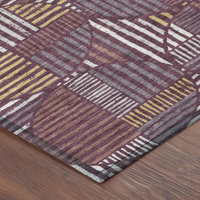 Eggplant And Brown Geometric Washable Indoor Outdoor Area Rug Photo 5