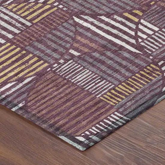 Eggplant And Brown Geometric Washable Indoor Outdoor Area Rug Photo 5