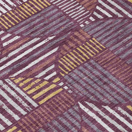 Eggplant And Brown Geometric Washable Indoor Outdoor Area Rug Photo 6